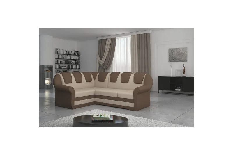 Hörnsoffa Eltap Lord II 243x195x112 cm - Jasmine 22, Soft 15, Beige, Brun, Vänster - Möbler - Soffa - Bäddsoffa - Hörnbäddsoffa