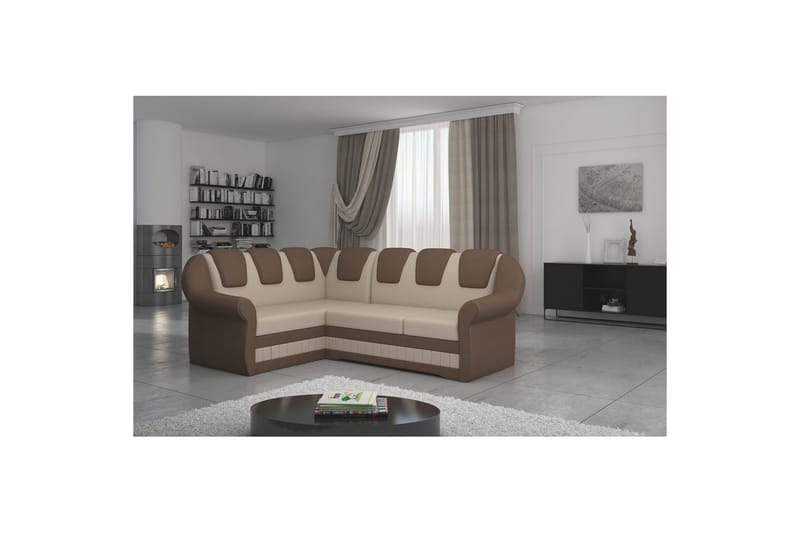 Hörnsoffa Eltap Lord II 243x195x112 cm - Jasmine 22, Soft 15, Beige, Brun, Vänster - Möbler - Soffa - Bäddsoffa - Hörnbäddsoffa