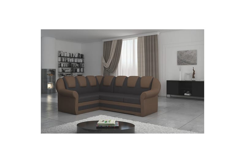 Hörnsoffa Eltap Lord II 243x195x112 cm - Soft 66, Soft 15, Mörkbrun, Svart, Vänster - Möbler - Soffa - Bäddsoffa - Hörnbäddsoffa