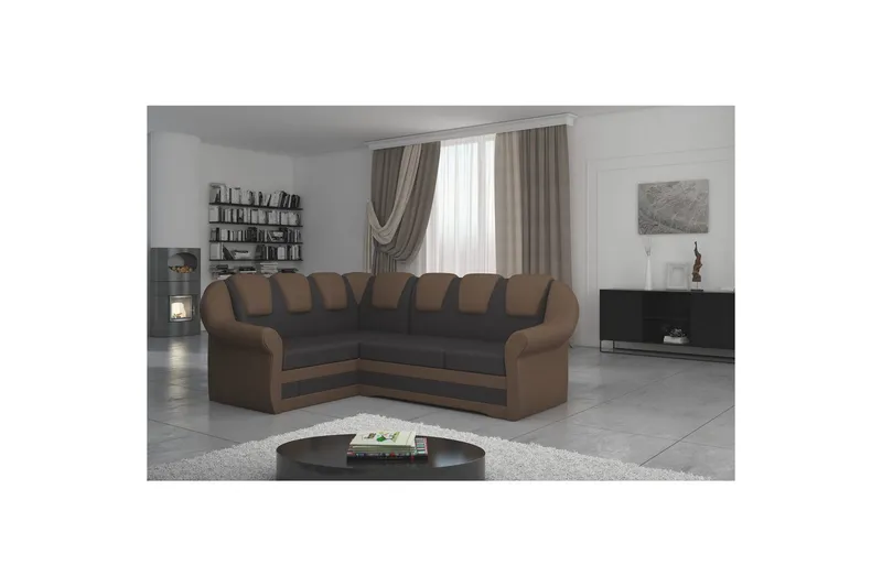 Hörnsoffa Eltap Lord II 243x195x112 cm - Soft 66, Soft 15, Mörkbrun, Svart, Vänster - Möbler - Soffa - Bäddsoffa - Hörnbäddsoffa