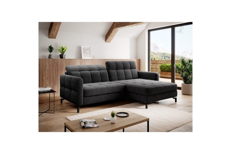 Hörnsoffa Eltap Lorelle 225x160x105 cm - Berlin 02, Svart, Höger - Möbler - Soffa - Bäddsoffa - Bäddsoffa divan