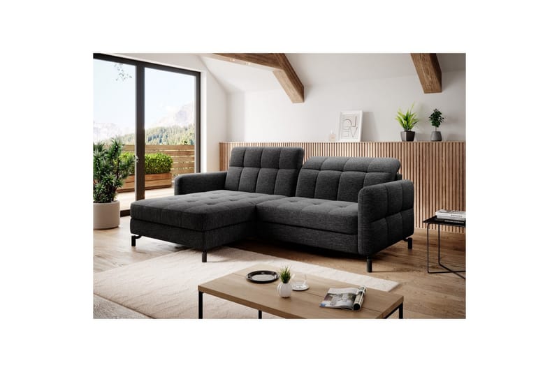 Hörnsoffa Eltap Lorelle 225x160x105 cm - Berlin 02, Svart, Vänster - Möbler - Soffa - Bäddsoffa - Bäddsoffa divan