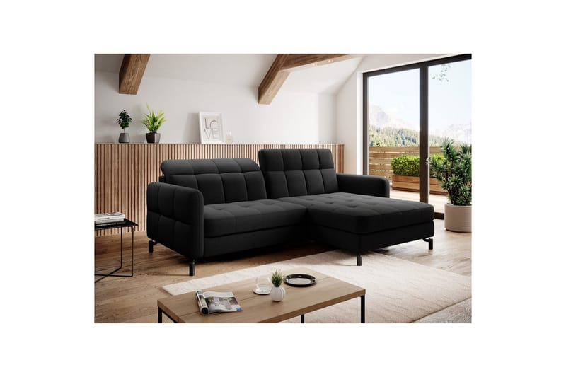 Hörnsoffa Eltap Lorelle 225x160x105 cm - Inari 100, Svart, Höger - Möbler - Soffa - Bäddsoffa - Bäddsoffa divan