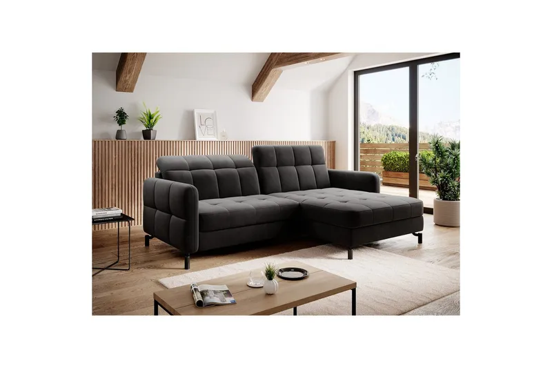 Hörnsoffa Eltap Lorelle 225x160x105 cm - Kronos 07, Svart, Höger - Möbler - Soffa - Bäddsoffa - Bäddsoffa divan