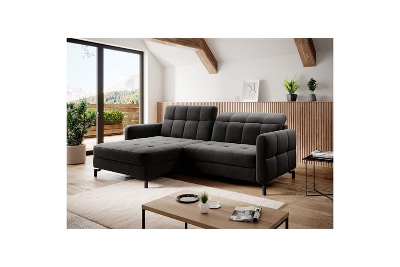 Hörnsoffa Eltap Lorelle 225x160x105 cm, Kronos 07, Svart, Vänster