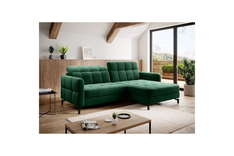 Hörnsoffa Eltap Lorelle 225x160x105 cm - Kronos 19, Mörkgrön, Höger - Möbler - Soffa - Bäddsoffa - Bäddsoffa divan