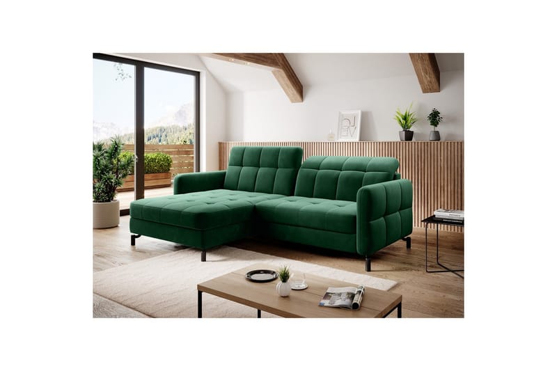 Hörnsoffa Eltap Lorelle 225x160x105 cm - Kronos 19, Mörkgrön, Vänster - Möbler - Soffa - Bäddsoffa - Bäddsoffa divan