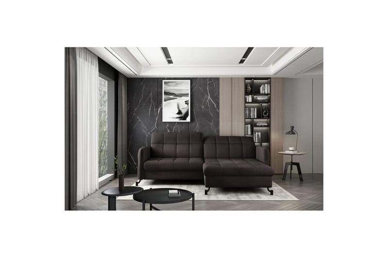 Hörnsoffa Eltap Lorelle 225x160x105 cm - Mat Velvet 29, Brun, Höger - Möbler - Soffa - Bäddsoffa - Bäddsoffa divan