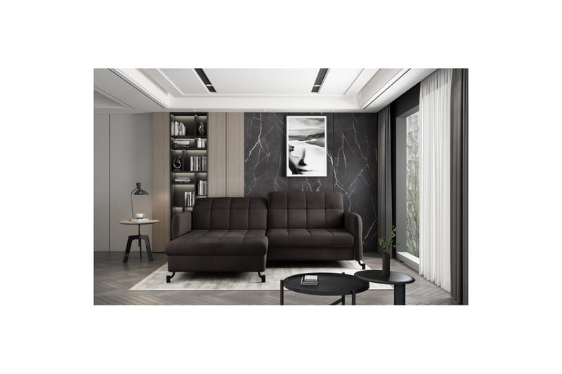 Hörnsoffa Eltap Lorelle 225x160x105 cm - Mat Velvet 29, Brun, Vänster - Möbler - Soffa - Bäddsoffa - Bäddsoffa divan