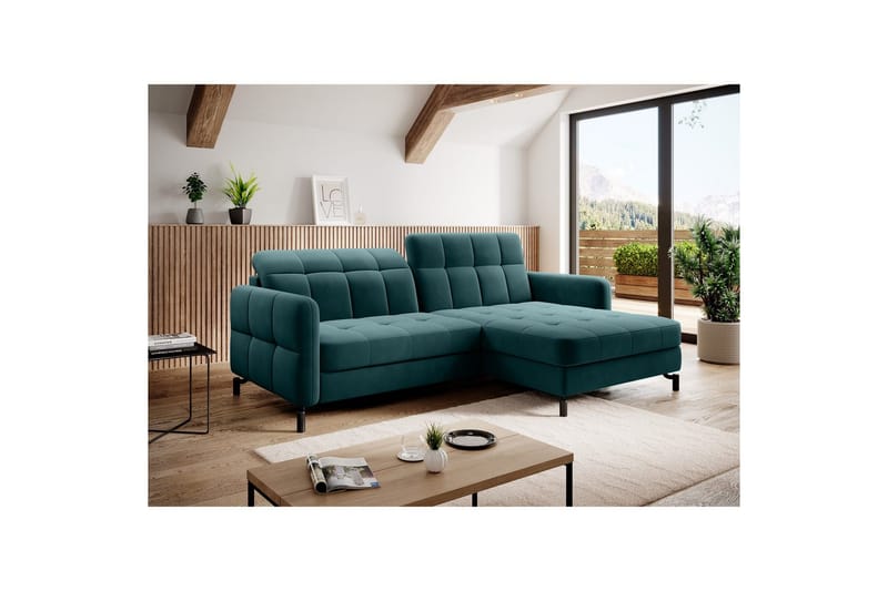 Hörnsoffa Eltap Lorelle 225x160x105 cm - Mat Velvet 75, Grön, Höger - Möbler - Soffa - Bäddsoffa - Bäddsoffa divan