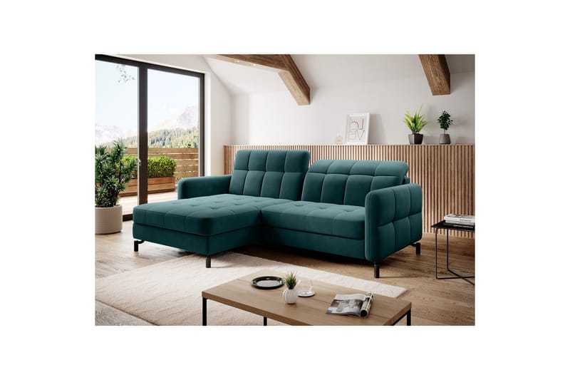 Hörnsoffa Eltap Lorelle 225x160x105 cm - Mat Velvet 75, Grön, Vänster - Möbler - Soffa - Bäddsoffa - Bäddsoffa divan