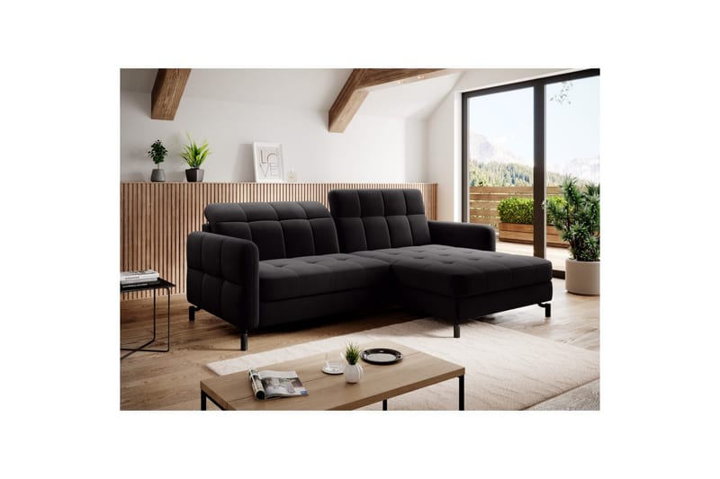 Hörnsoffa Eltap Lorelle 225x160x105 cm - Mat Velvet 99, Blå, Höger - Möbler - Soffa - Bäddsoffa - Bäddsoffa divan