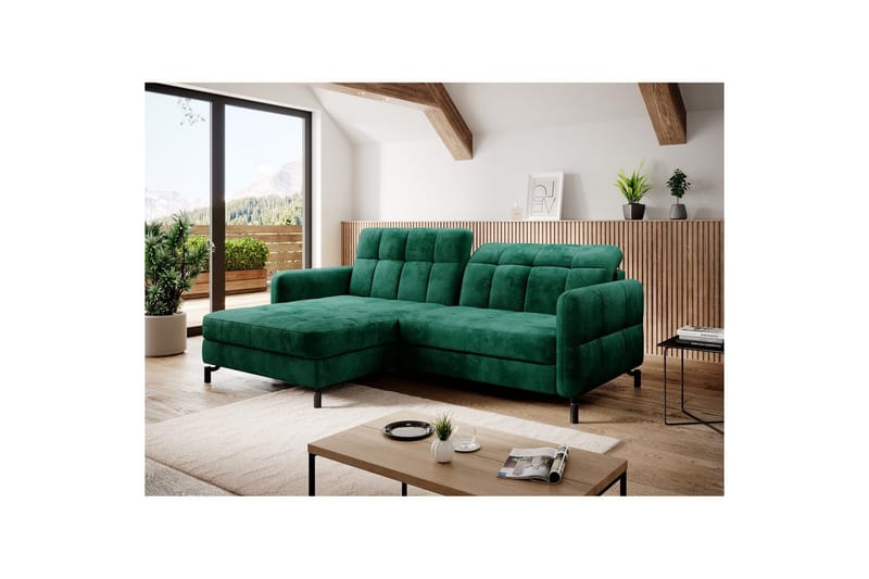 Hörnsoffa Eltap Lorelle 225x160x105 cm - Monolit 37, Grön, Vänster - Möbler - Soffa - Bäddsoffa - Bäddsoffa divan