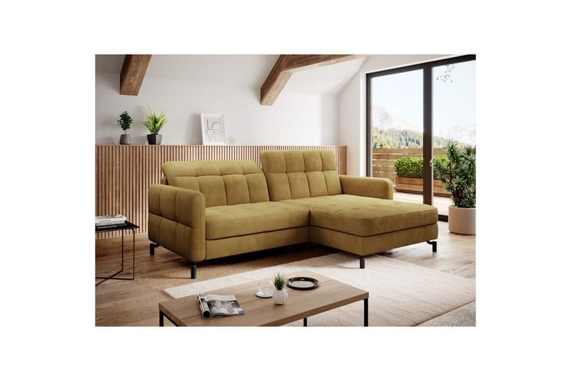 Hörnsoffa Eltap Lorelle 225x160x105 cm - Monolit 48, Gul, Höger - Möbler - Soffa - Bäddsoffa - Bäddsoffa divan