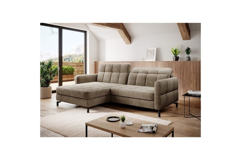 Hörnsoffa Eltap Lorelle 225x160x105 cm - Monolith 09, Mörk Beige, Vänster - Möbler - Soffa - Bäddsoffa - Bäddsoffa divan
