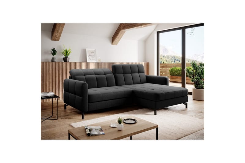 Hörnsoffa Eltap Lorelle 225x160x105 cm - Sawana 14, Svart, Höger - Möbler - Soffa - Bäddsoffa - Bäddsoffa divan