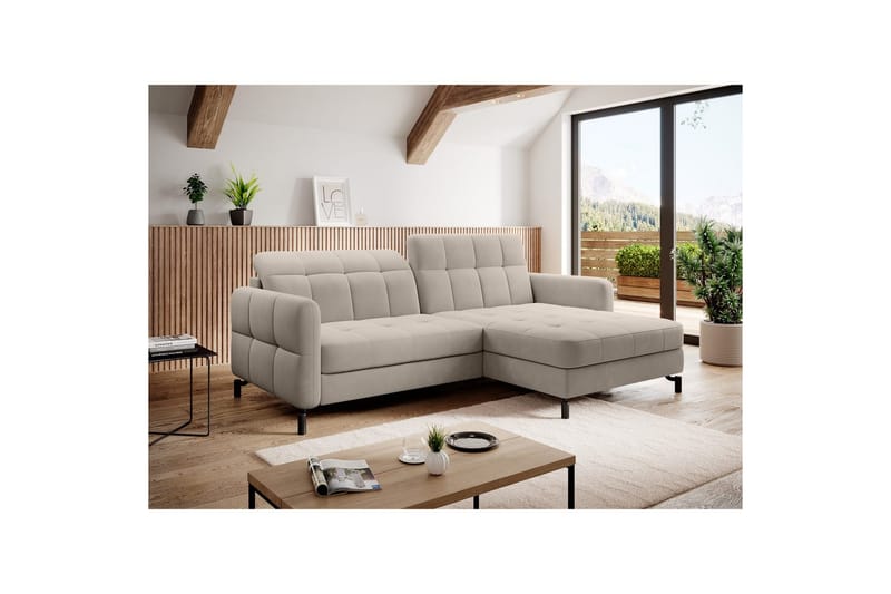Hörnsoffa Eltap Lorelle 225x160x105 cm - Paros 02, Beige, Höger - Möbler - Soffa - Bäddsoffa - Bäddsoffa divan