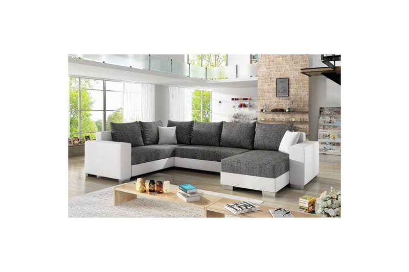 Hörnsoffa Eltap Marco 312x210x92 cm - Berlin 02, Soft 17, Svart, Vit, Höger - Möbler - Soffa - Bäddsoffa - Hörnbäddsoffa