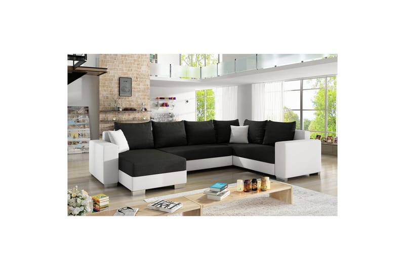Hörnsoffa Eltap Marco 312x210x92 cm - Sawana 14, Soft 17, Svart, Vit, Vänster - Möbler - Soffa - Bäddsoffa - Hörnbäddsoffa