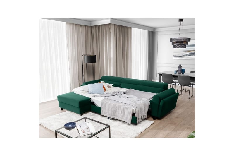 Hörnsoffa Eltap Mariall 288x200x92 cm - Kronos 19, Mörkgrön, Vänster - Möbler - Soffa - Bäddsoffa - Bäddsoffa divan