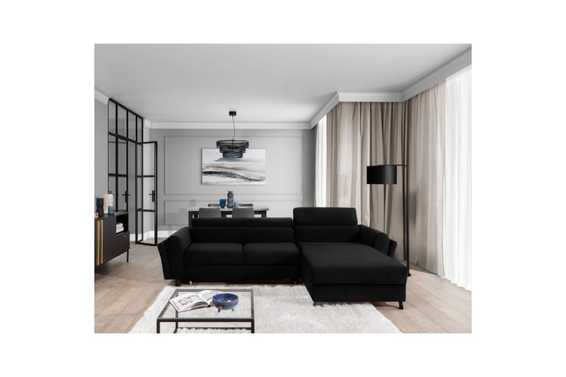 Hörnsoffa Eltap Mariall 288x200x92 cm - Mat Sammet 99, Blå, Höger - Möbler - Soffa - Bäddsoffa - Bäddsoffa divan