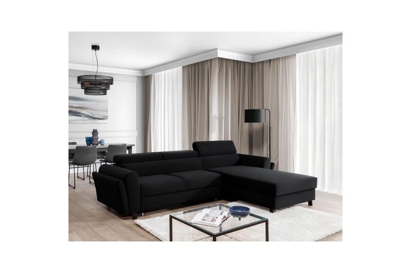 Hörnsoffa Eltap Mariall 288x200x92 cm - Mat Sammet 99, Blå, Höger - Möbler - Soffa - Bäddsoffa - Bäddsoffa divan