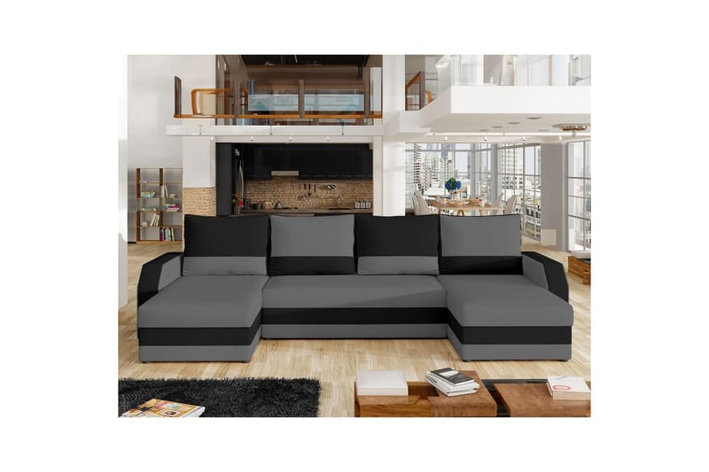 Hörnsoffa Eltap Marion 312x143x88 cm - Alova 36, Alova 04, Grå, Svart - Möbler - Soffa - Bäddsoffa - U bäddsoffa