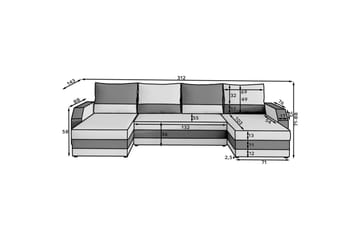 Hörnsoffa Eltap Marion 312x143x88 cm - Alova 36, Alova 04, Grå, Svart - Möbler - Soffa - Bäddsoffa - U bäddsoffa