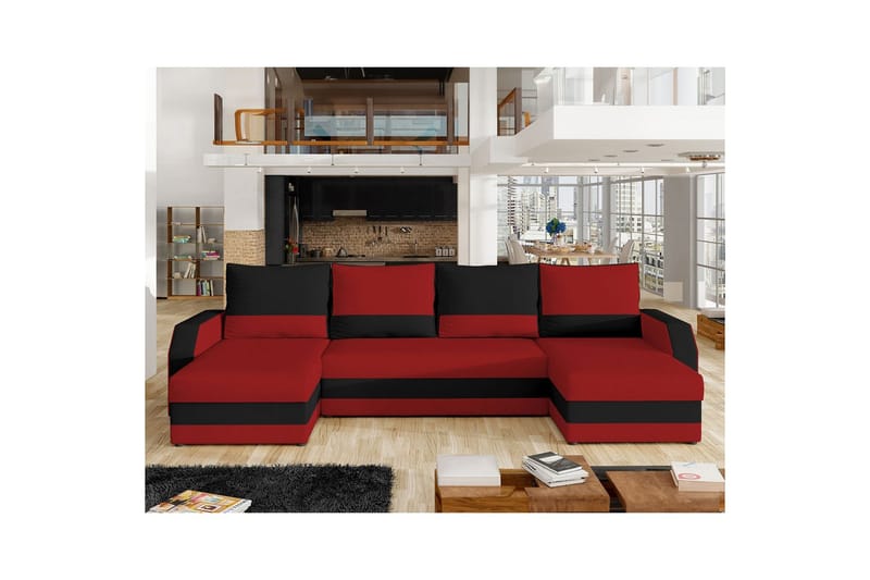 Hörnsoffa Eltap Marion 312x143x88 cm - Alova 46, Alova 04, Röd, Svart - Möbler - Soffa - Bäddsoffa - U bäddsoffa