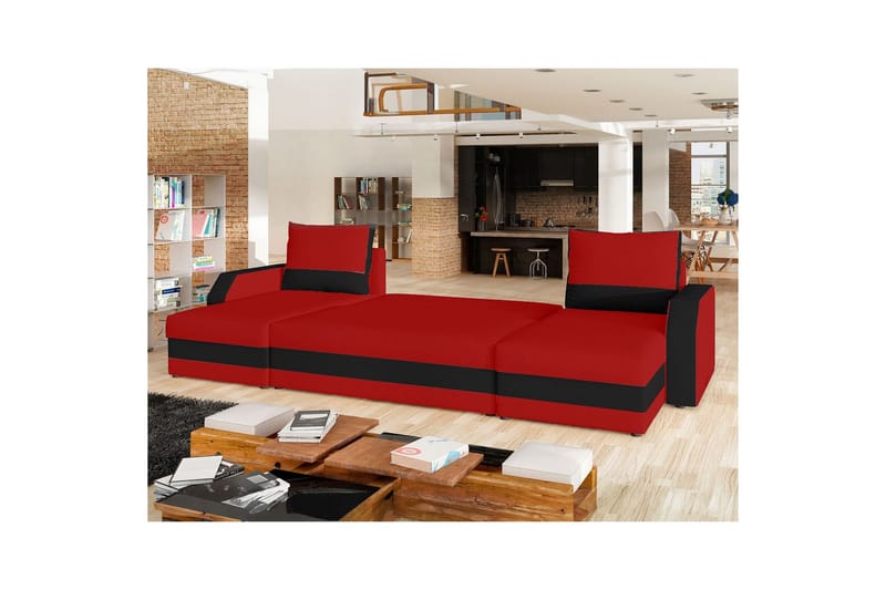 Hörnsoffa Eltap Marion 312x143x88 cm - Alova 46, Alova 04, Röd, Svart - Möbler - Soffa - Bäddsoffa - U bäddsoffa
