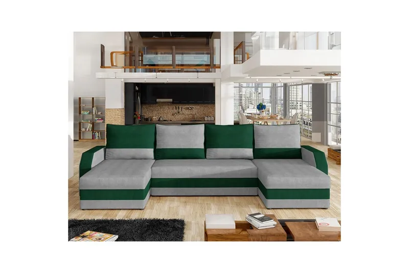 Hörnsoffa Eltap Marion 312x143x88 cm - Paros 05, Kronos 19, Ljusgrå, Mörkgrön - Möbler - Soffa - Bäddsoffa - U bäddsoffa