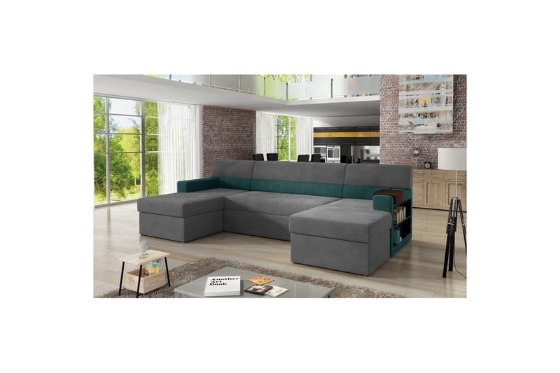 Hörnsoffa Eltap Markos 310x159x90 cm - Mat Sammet 85, Mat Sammet 75, Grå, Grön, Höger - Möbler - Soffa - Bäddsoffa - Bäddsoffa divan