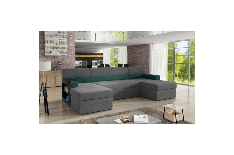 Hörnsoffa Eltap Markos 310x159x90 cm - Mat Sammet 85, Mat Sammet 75, Grå, Grön, Vänster - Möbler - Soffa - Bäddsoffa - Bäddsoffa divan