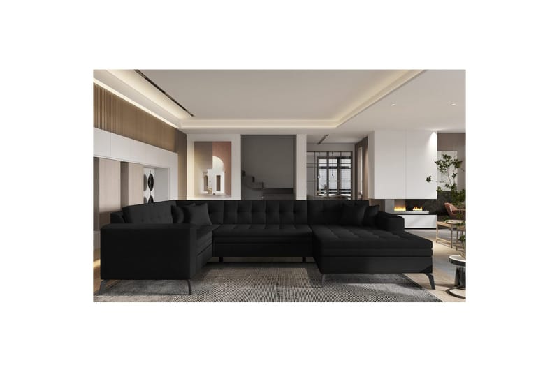 Hörnsoffa Eltap Montez 340x180x93 cm, Flores 10, Svart, Höger