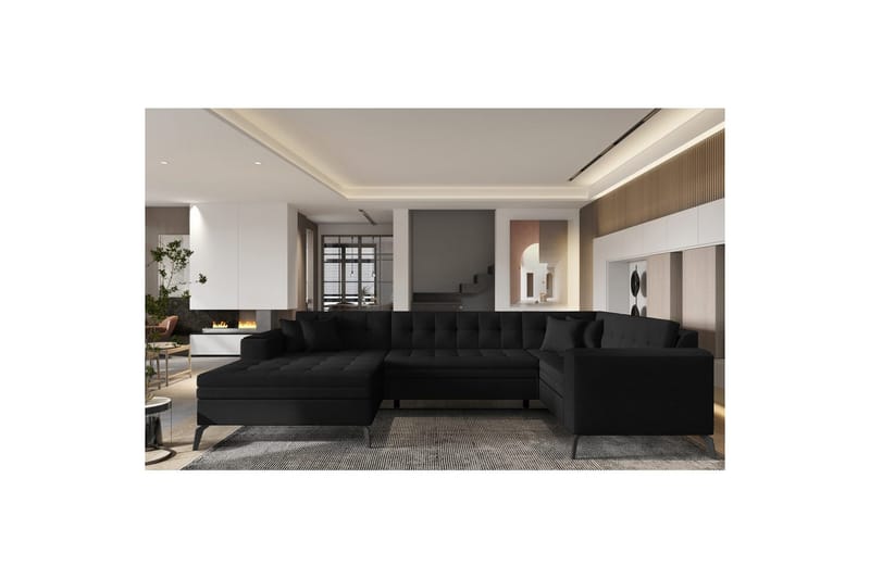 Hörnsoffa Eltap Montez 340x180x93 cm, Flores 10, Svart, Vänster