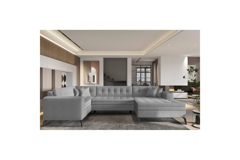 Hörnsoffa Eltap Montez 340x180x93 cm - Flores 4, Ljusgrå, Höger - Möbler - Soffa - Bäddsoffa - Hörnbäddsoffa