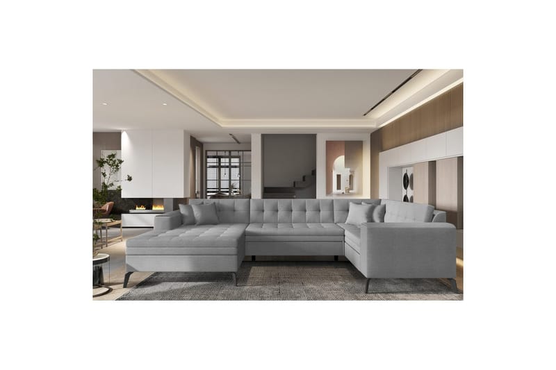 Hörnsoffa Eltap Montez 340x180x93 cm - Flores 4, Ljusgrå, Vänster - Möbler - Soffa - Bäddsoffa - Hörnbäddsoffa
