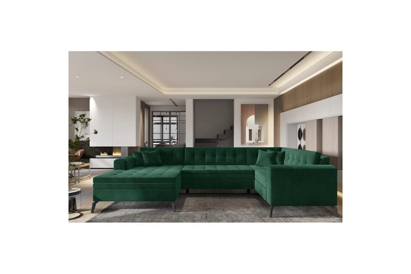 Hörnsoffa Eltap Montez 340x180x93 cm - Loco 35, Mörkgrön, Vänster - Möbler - Soffa - Bäddsoffa - Hörnbäddsoffa