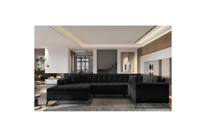 Hörnsoffa Eltap Montez 340x180x93 cm - Lukso 10, Svart, Vänster - Möbler - Soffa - Bäddsoffa - Hörnbäddsoffa