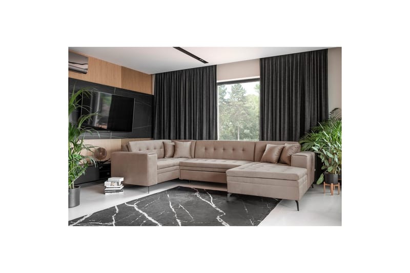 Hörnsoffa Eltap Montez 340x180x93 cm - Nube 20, Beige, Höger - Möbler - Soffa - Bäddsoffa - Hörnbäddsoffa