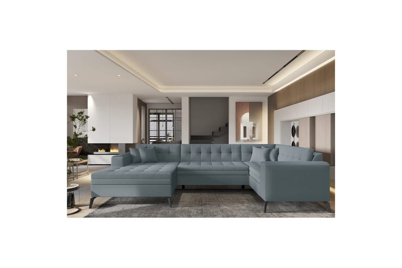 Hörnsoffa Eltap Montez 340x180x93 cm - Savoi 100, Grå, Vänster - Möbler - Soffa - Bäddsoffa - Hörnbäddsoffa