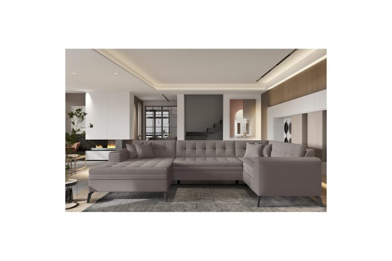 Hörnsoffa Eltap Montez 340x180x93 cm - Savoi 7, Beige, Vänster - Möbler - Soffa - Bäddsoffa - Hörnbäddsoffa