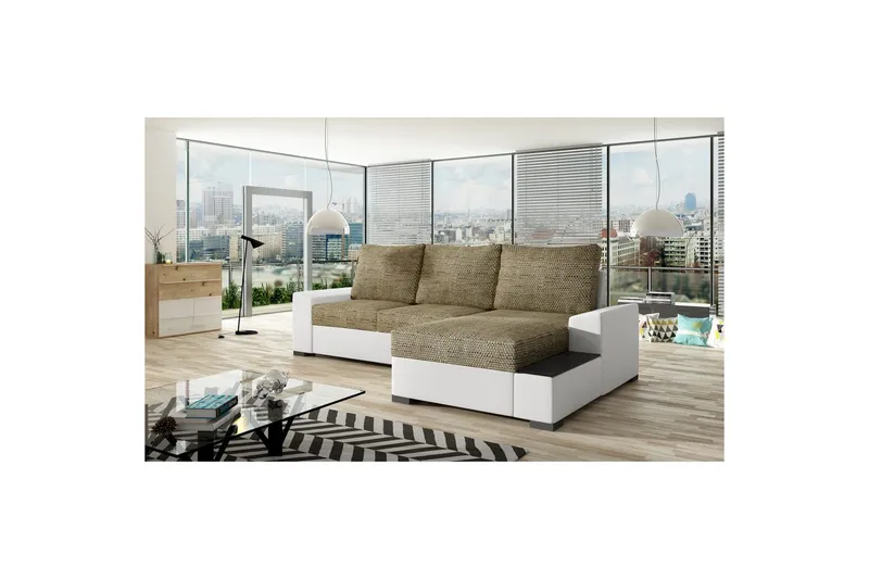 Hörnsoffa Eltap Negro 245x165x90 cm, Berlin 03, Soft 17, Beige, Vit, Höger