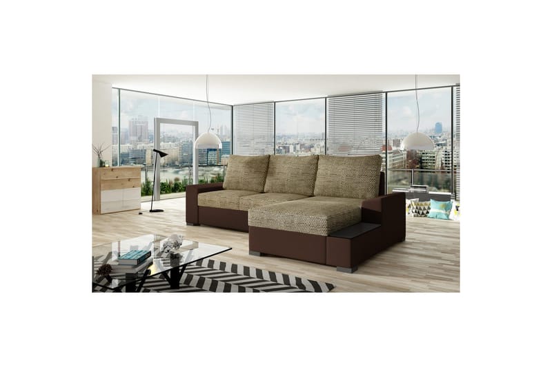 Hörnsoffa Eltap Negro 245x165x90 cm - Berlin 03, Soft 66, Beige, Mörkbrun, Höger - Möbler - Soffa - Bäddsoffa - Bäddsoffa divan
