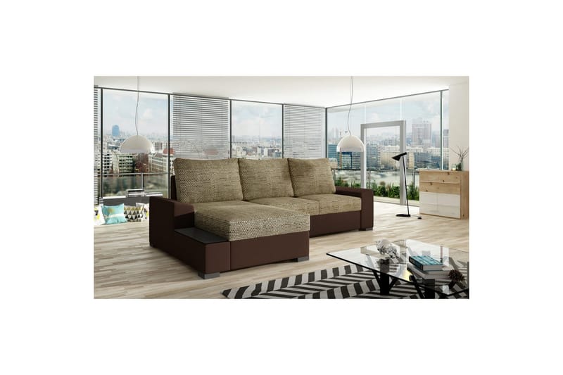 Hörnsoffa Eltap Negro 245x165x90 cm - Berlin 03, Soft 66, Beige, Mörkbrun, Vänster - Möbler - Soffa - Bäddsoffa - Bäddsoffa divan