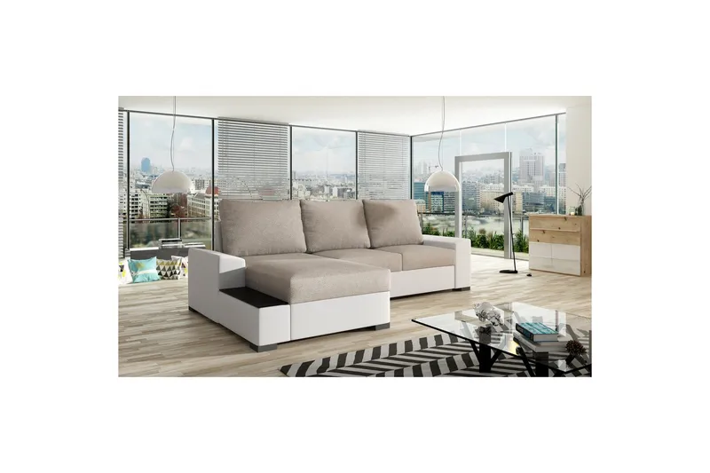 Hörnsoffa Eltap Negro 245x165x90 cm - Dora 21, Soft 17, Beige, Vit, Vänster - Möbler - Soffa - Bäddsoffa - Bäddsoffa divan