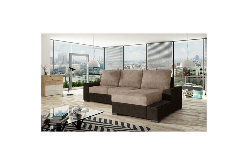 Hörnsoffa Eltap Negro 245x165x90 cm, Dora 28, Dora 21, Mörkbrun, Beige, Höger