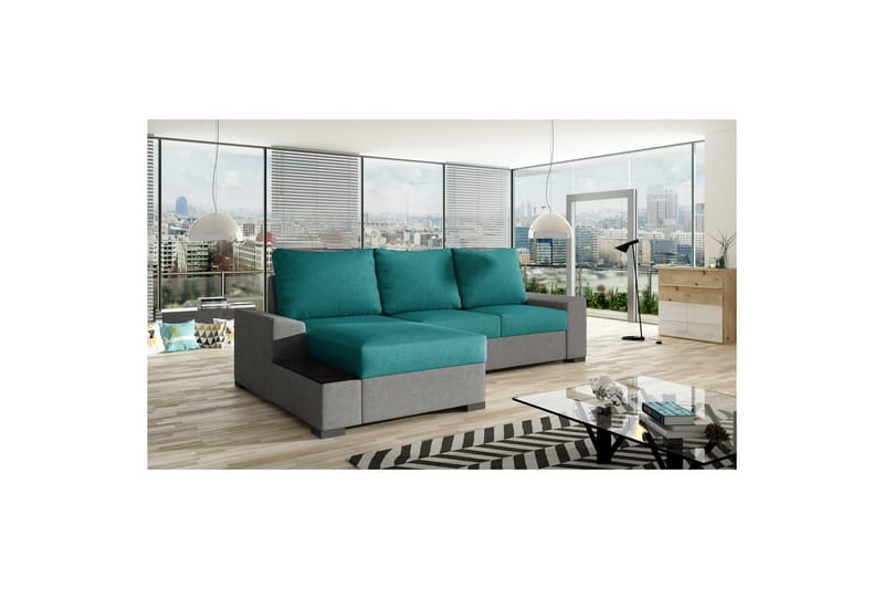 Hörnsoffa Eltap Negro 245x165x90 cm - Dora 85, Dora 90, Mörkgrön, Grå, Vänster - Möbler - Soffa - Bäddsoffa - Bäddsoffa divan