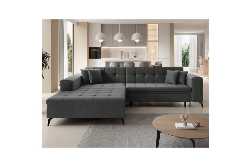 Hörnsoffa Eltap Solange 292x196x84 cm - Inari 96, Mörkgrå, Vänster - Möbler - Soffa - Bäddsoffa - Bäddsoffa divan