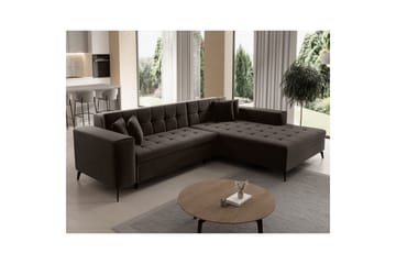 Hörnsoffa Eltap Solange 292x196x84 cm - Mat Velvet 29, Mörkbrun, Höger - Möbler - Soffa - Bäddsoffa - Bäddsoffa divan